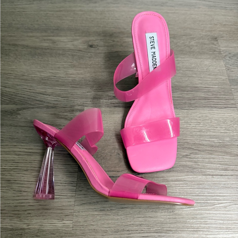 Steve Madden Bent Lucite Pink Sandal Heels Size 6.5